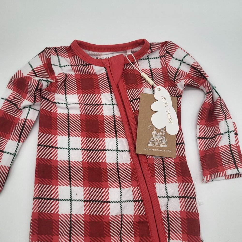 ANGEL DEAR Newborn 2 Way Zipper Footie Sleeper One Piece Holiday Red Plaid NWT - Picture 2 of 5